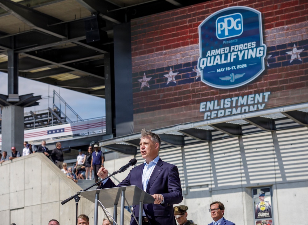 U.S. Senator Jim Banks Addresses Enlistees at Indianapolis Motor Speedway