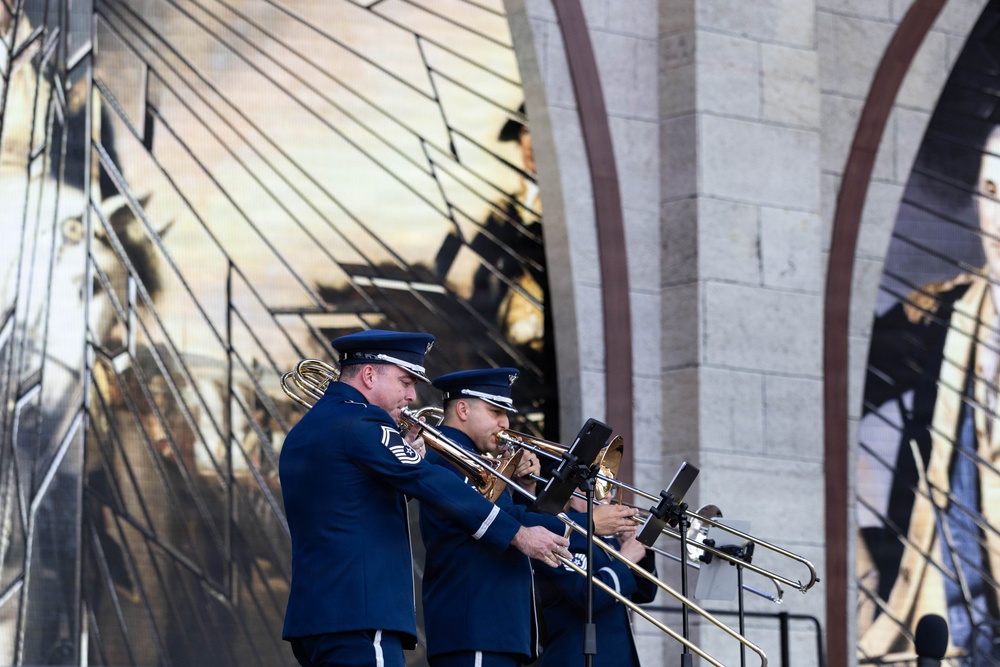 The U.S. Air Force Band Ceremonial Brass performs during Freedom 250 event