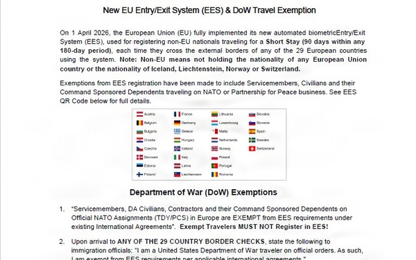 New EU Entry/Exit System (EES) &amp; DoW Travel Exemption
