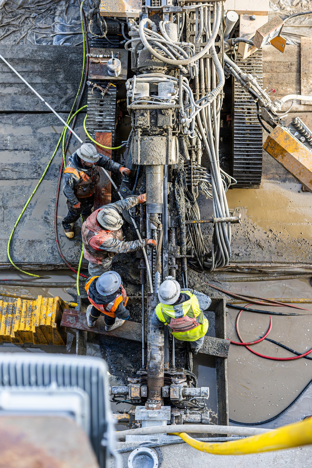 During the dry dock seismic retrofit project, Kiewit-Alberici contractors drill, install, grout and cap anchors to dry dock 4 on January 12, 2026.
