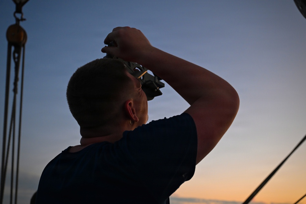 Coast Guard Academy Cadets learn celestial navigation at sea