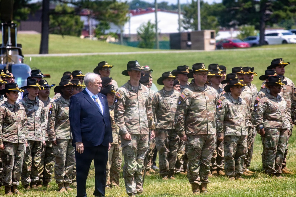 Medal of Honor Recipient Michael J. Fitzmaurice attends 2-17 CAV Color Casing Ceremony