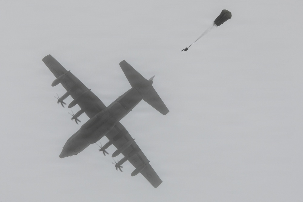 3rd Landing Support Battalion Marines Conduct Airborne, Air Delivery, and Night Operation Training on Ie Shima, Okinawa