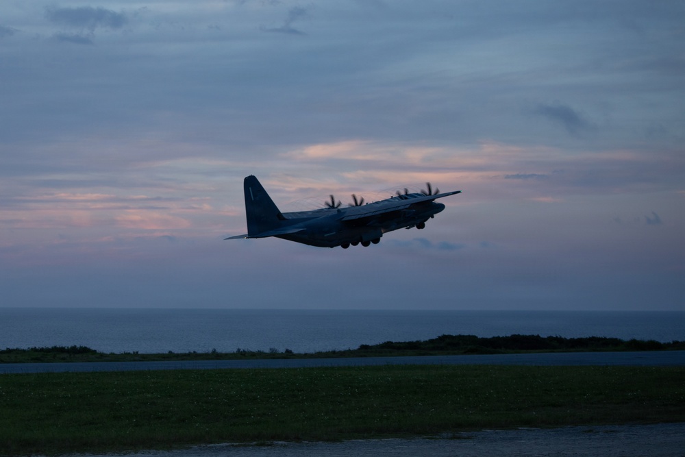 3rd Landing Support Battalion Marines Conduct Airborne, Air Delivery, and Night Operation Training on Ie Shima, Okinawa