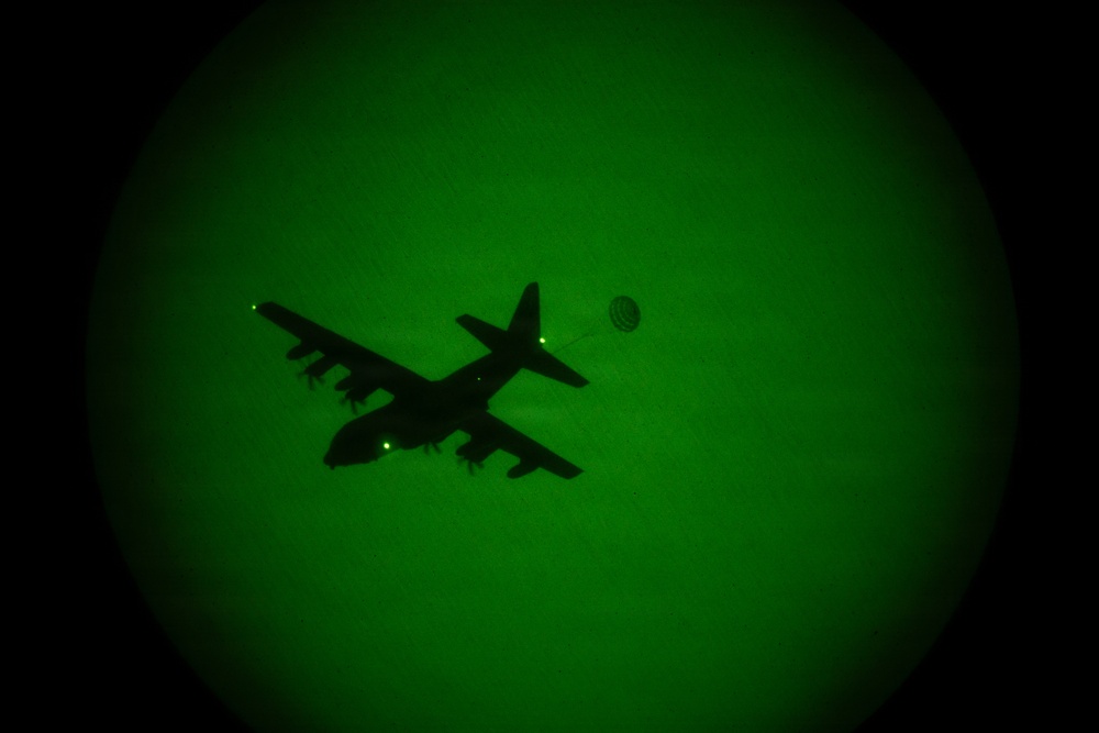 3rd Landing Support Battalion Marines Conduct Airborne, Air Delivery, and Night Operation Training on Ie Shima, Okinawa
