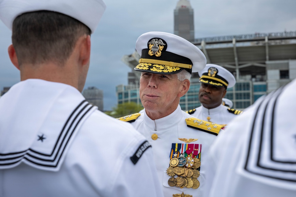 Adm. Thomas Reenlists Sailors Aboard USS Cleveland (LCS 31)