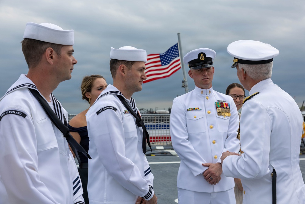 Adm. Thomas Reenlists Sailors Aboard USS Cleveland (LCS 31)