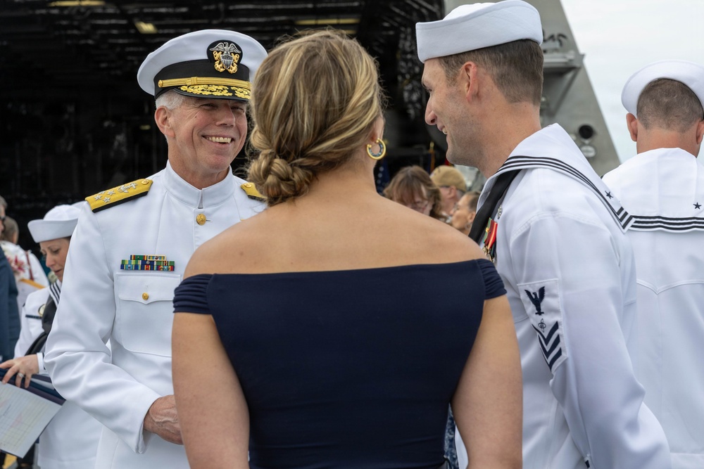 Adm. Thomas Reenlists Sailors Aboard USS Cleveland (LCS 31)