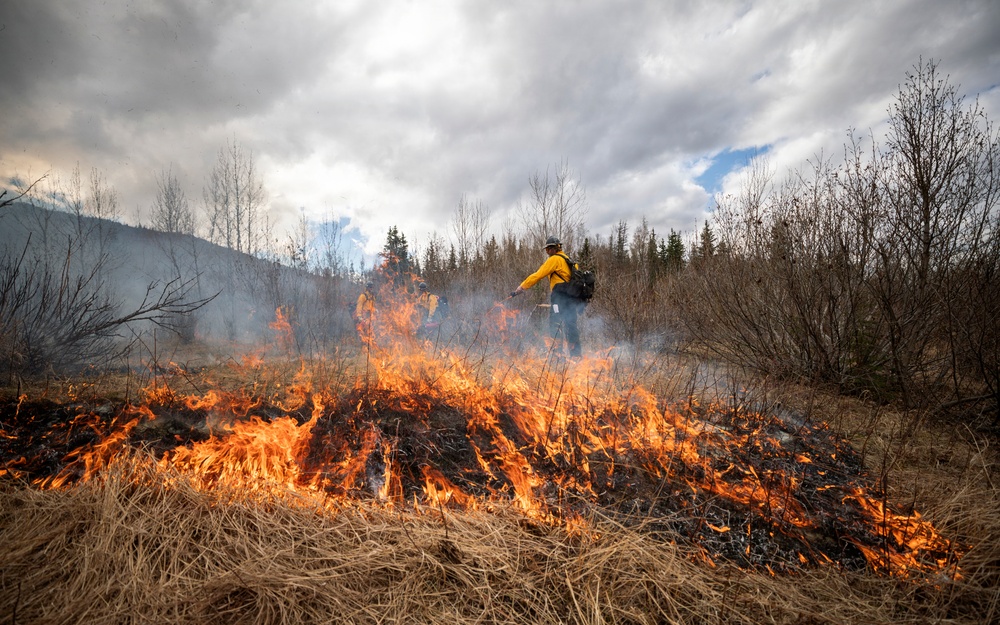 Alaska Air National Guard, Air Force, and State of Alaska Division of Forestry and Fire Protection firefighters team up during controlled burns
