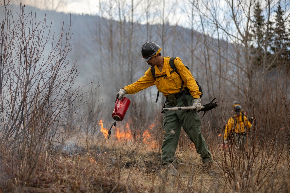 Alaska Air National Guard, Air Force, and State of Alaska Division of Forestry and Fire Protection firefighters team up during controlled burns