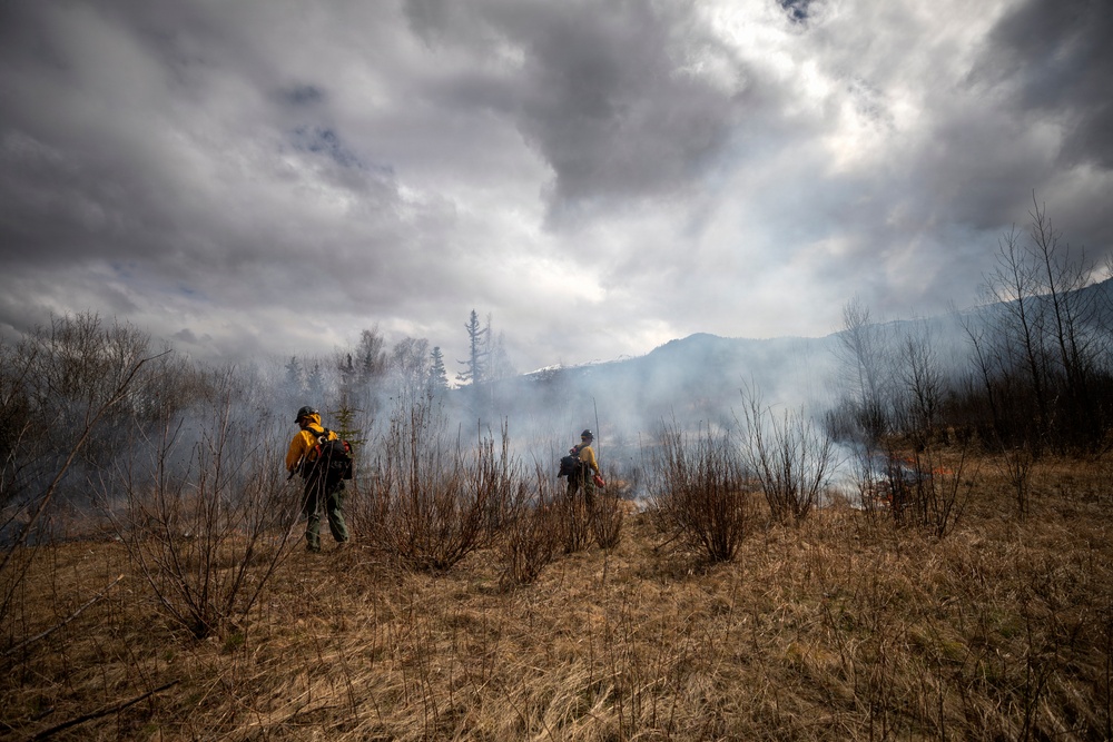 Alaska Air National Guard, Air Force, and State of Alaska Division of Forestry and Fire Protection firefighters team up during controlled burns
