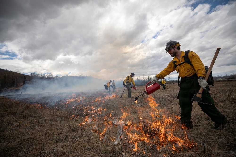 Alaska Air National Guard, Air Force, and State of Alaska Division of Forestry and Fire Protection firefighters team up during controlled burns