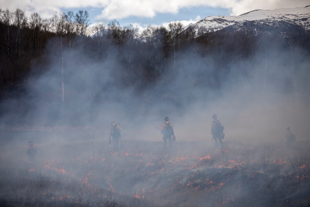 Alaska Air National Guard, Air Force, and State of Alaska Division of Forestry and Fire Protection firefighters team up during controlled burns