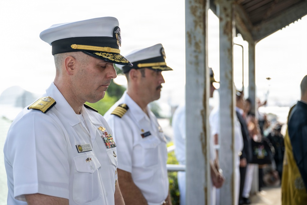 U.S. Navy commanding officers participate in a memorial service for Americans interred at Gyokusenji Temple in Shimoda, Japan during 87th annual Black Ship Festival