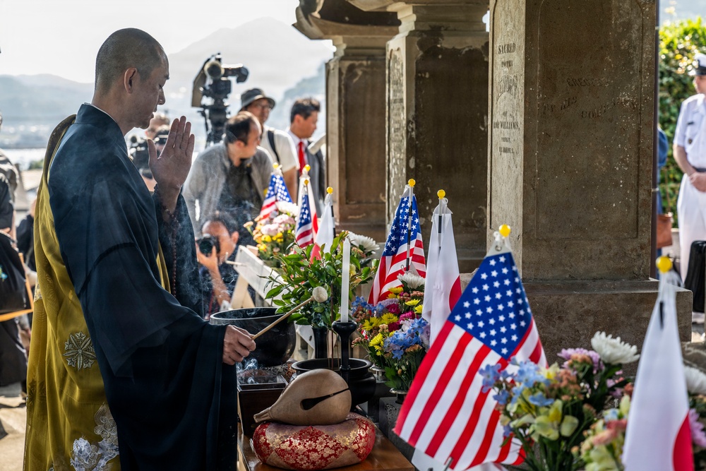 U.S. Navy commanding officers participate in a memorial service for Americans interred at Gyokusenji Temple in Shimoda, Japan during 87th annual Black Ship Festival