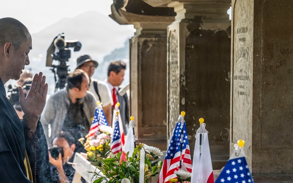 U.S. Navy commanding officers participate in a memorial service for Americans interred at Gyokusenji Temple in Shimoda, Japan during 87th annual Black Ship Festival