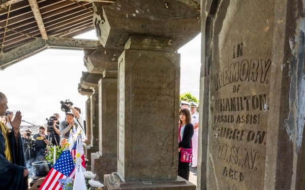 U.S. Navy commanding officers participate in a memorial service for Americans interred at Gyokusenji Temple in Shimoda, Japan during 87th annual Black Ship Festival