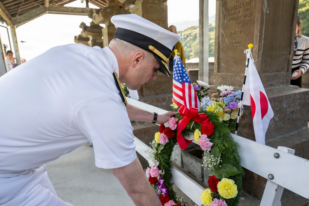U.S. Navy commanding officers participate in a memorial service for Americans interred at Gyokusenji Temple in Shimoda, Japan during 87th annual Black Ship Festival