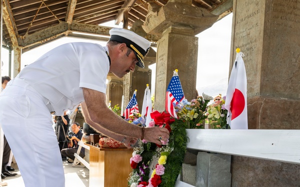 U.S. Navy commanding officers participate in a memorial service for Americans interred at Gyokusenji Temple in Shimoda, Japan during 87th annual Black Ship Festival