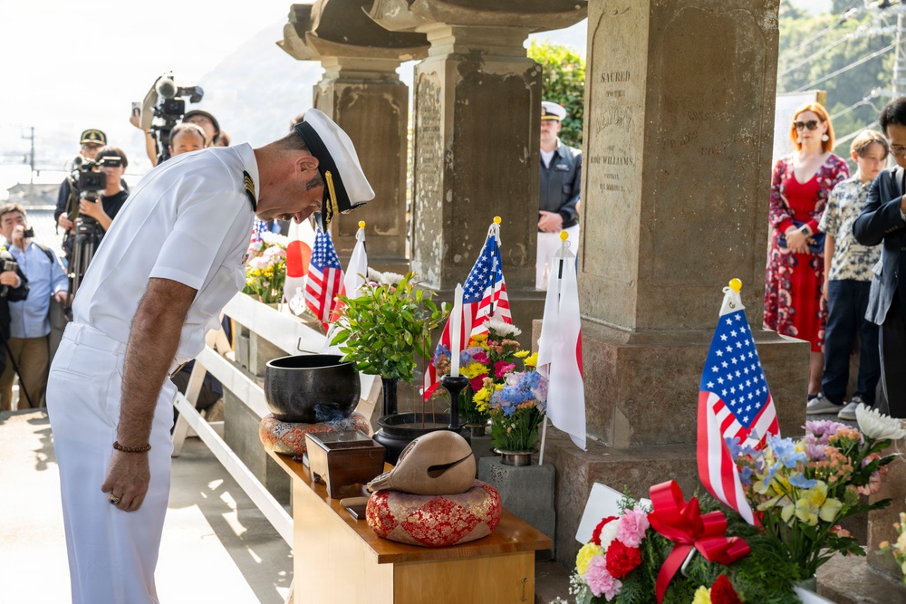 U.S. Navy commanding officers participate in a memorial service for Americans interred at Gyokusenji Temple in Shimoda, Japan during 87th annual Black Ship Festival