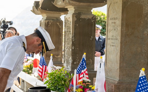 U.S. Navy commanding officers participate in a memorial service for Americans interred at Gyokusenji Temple in Shimoda, Japan during 87th annual Black Ship Festival