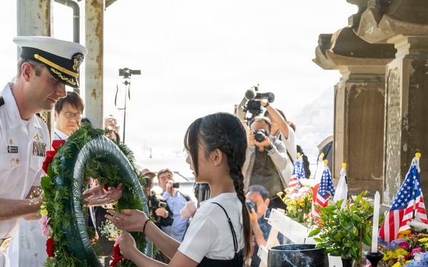 U.S. Navy commanding officers participate in a memorial service for Americans interred at Gyokusenji Temple in Shimoda, Japan during 87th annual Black Ship Festival