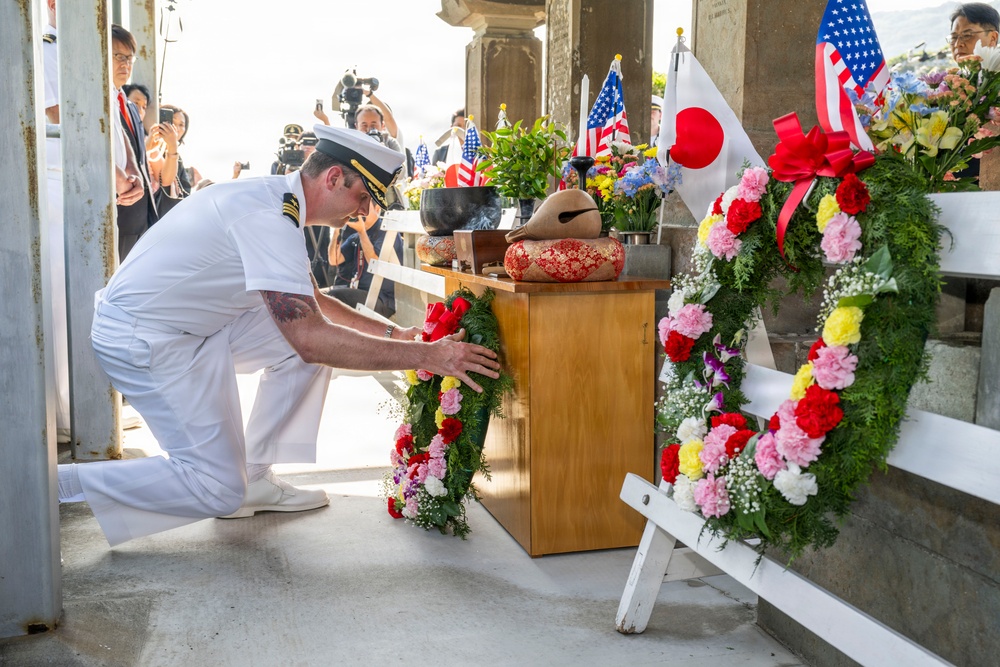 U.S. Navy commanding officers participate in a memorial service for Americans interred at Gyokusenji Temple in Shimoda, Japan during 87th annual Black Ship Festival