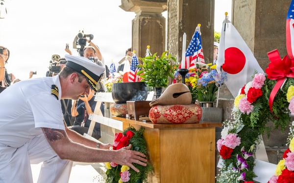 U.S. Navy commanding officers participate in a memorial service for Americans interred at Gyokusenji Temple in Shimoda, Japan during 87th annual Black Ship Festival