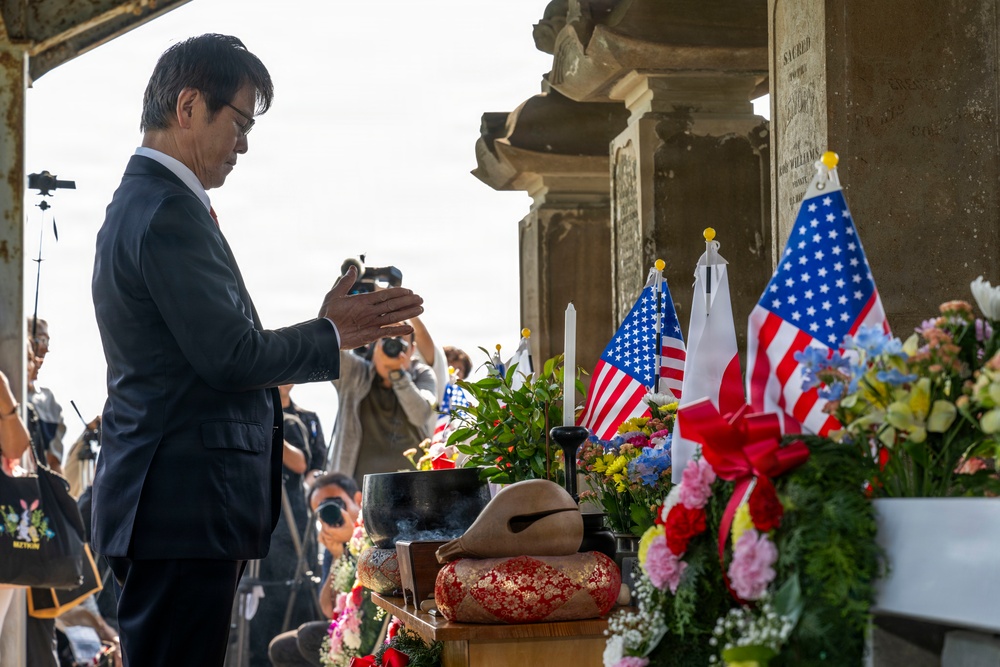 U.S. Navy commanding officers participate in a memorial service for Americans interred at Gyokusenji Temple in Shimoda, Japan during 87th annual Black Ship Festival