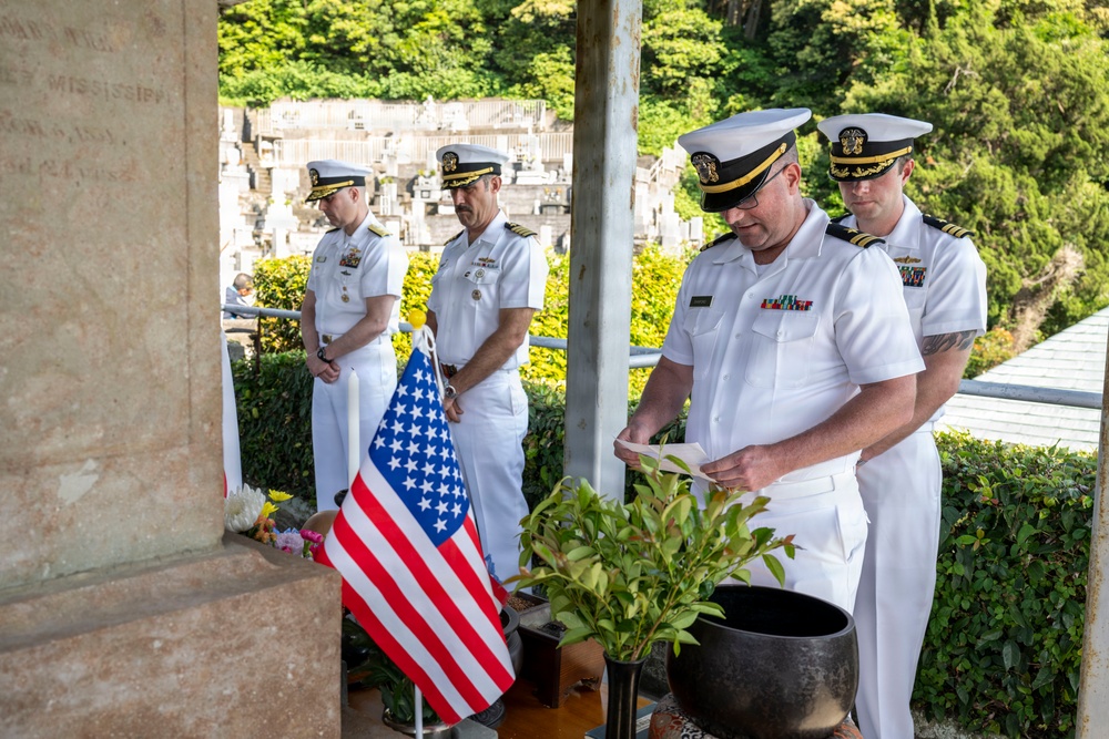 U.S. Navy commanding officers participate in a memorial service for Americans interred at Gyokusenji Temple in Shimoda, Japan during 87th annual Black Ship Festival