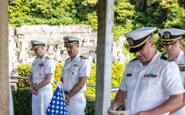 U.S. Navy commanding officers participate in a memorial service for Americans interred at Gyokusenji Temple in Shimoda, Japan during 87th annual Black Ship Festival