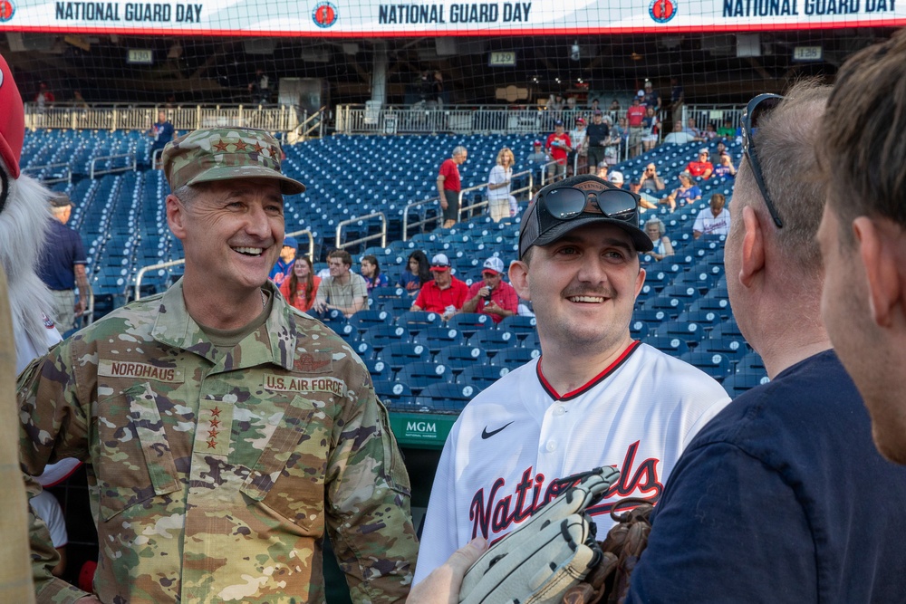 Staff Sgt. Andrew Wolfe Throws First Pitch at Washington Nationals National Guard Appreciation Game