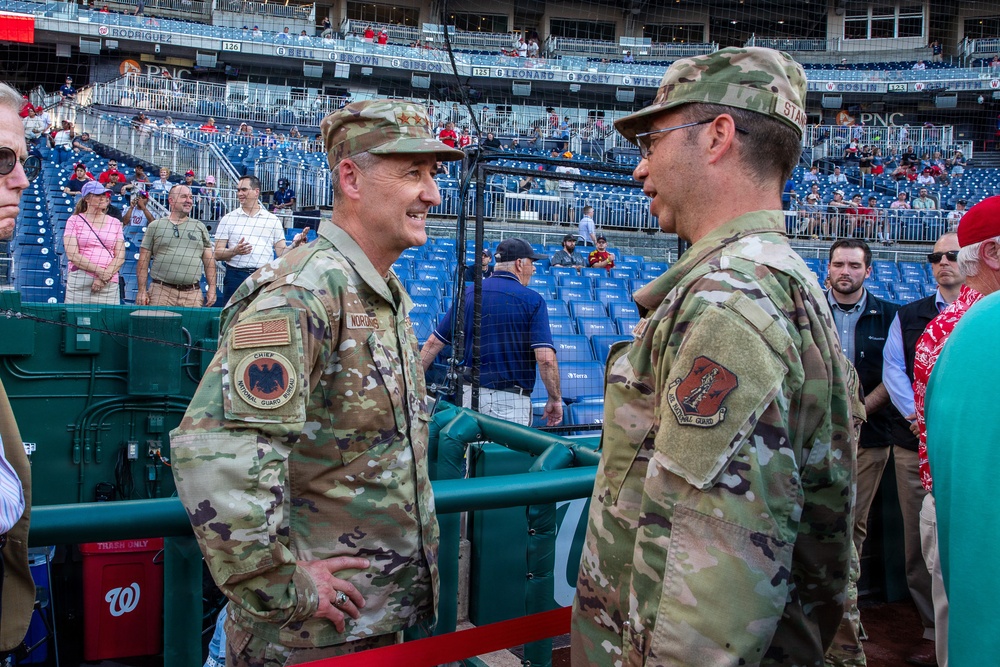 Staff Sgt. Andrew Wolfe Throws First Pitch at Washington Nationals National Guard Appreciation Game