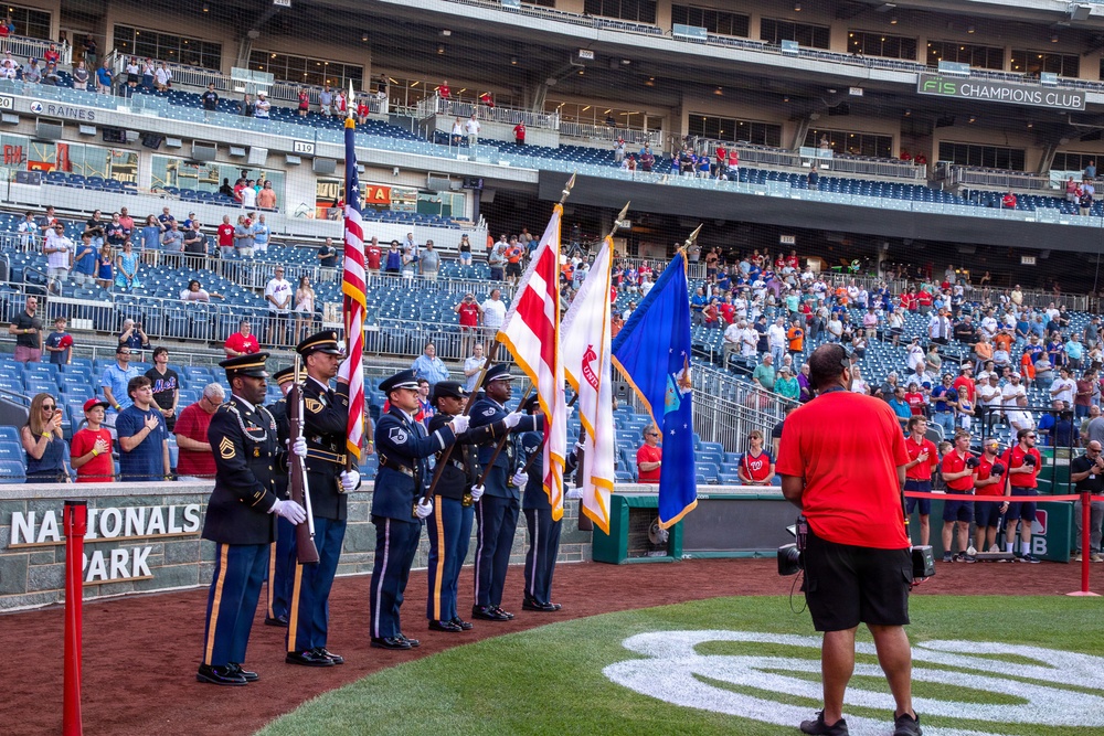 Staff Sgt. Andrew Wolfe Throws First Pitch at Washington Nationals National Guard Appreciation Game
