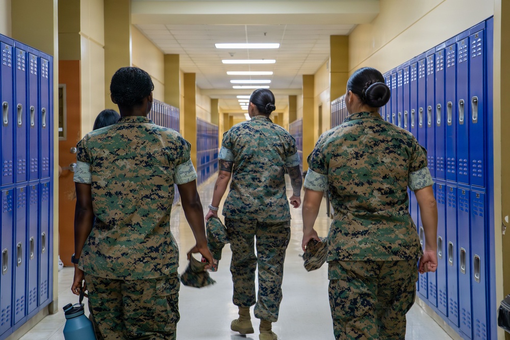 Camp Blaz Marines conduct poolee talks at Okkodo High School