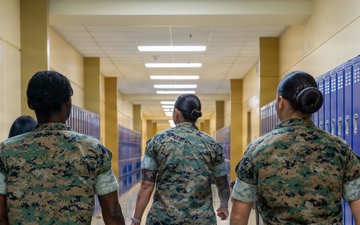Camp Blaz Marines conduct poolee talks at Okkodo High School