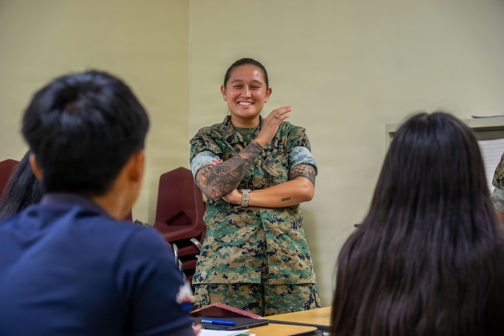 Camp Blaz Marines conduct poolee talks at Okkodo High School