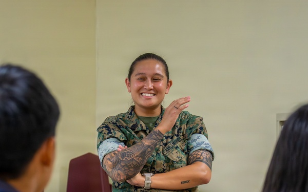 Camp Blaz Marines conduct poolee talks at Okkodo High School