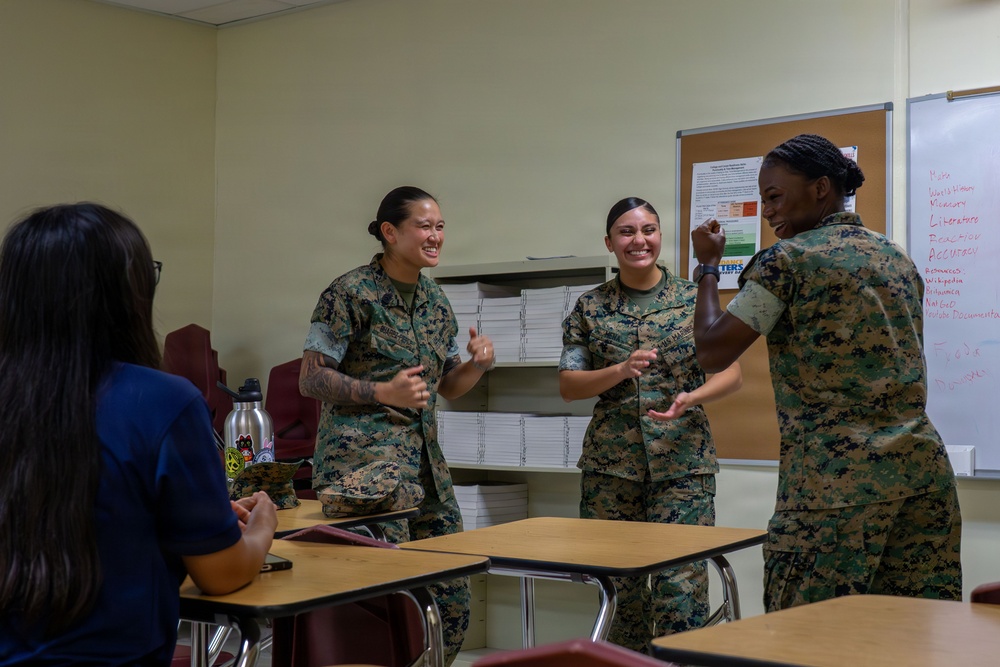 Camp Blaz Marines conduct poolee talks at Okkodo High School
