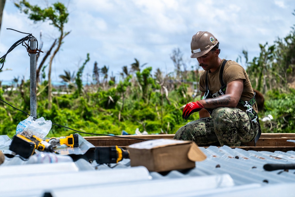 NMCB 1 Sailors conduct roof restoration operations in Saipan
