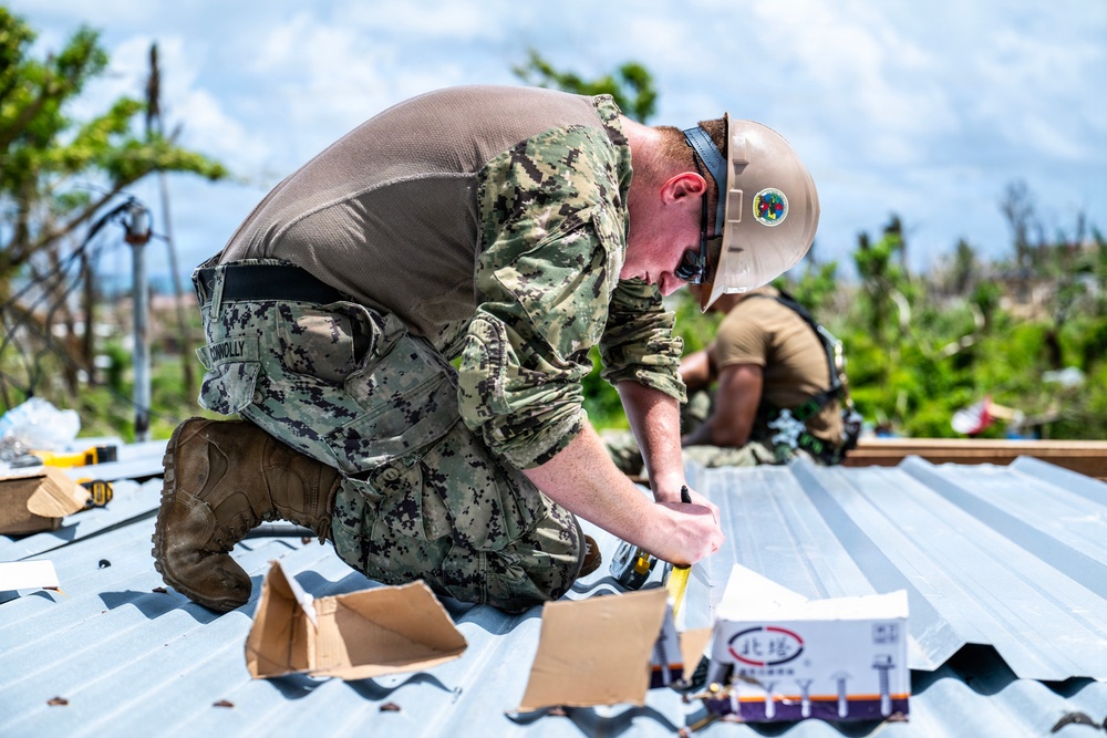 NMCB 1 Sailors conduct roof restoration operations in Saipan