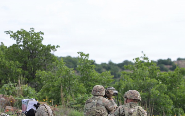 13F Best Redleg Competitors from 1st Armored Division Artillery during the Close Air Support lane at the 2026 Best Redleg Competition