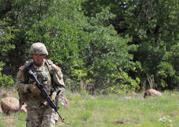 13F Best Redleg Competitors from 1st Armored Division Artillery during the Close Air Support lane at the 2026 Best Redleg Competition