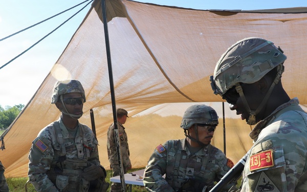 Best Redleg Competitors from 1st Armored Division Artillery rotate through evaluated ESB lanes during the 2026 Best Redleg Competition