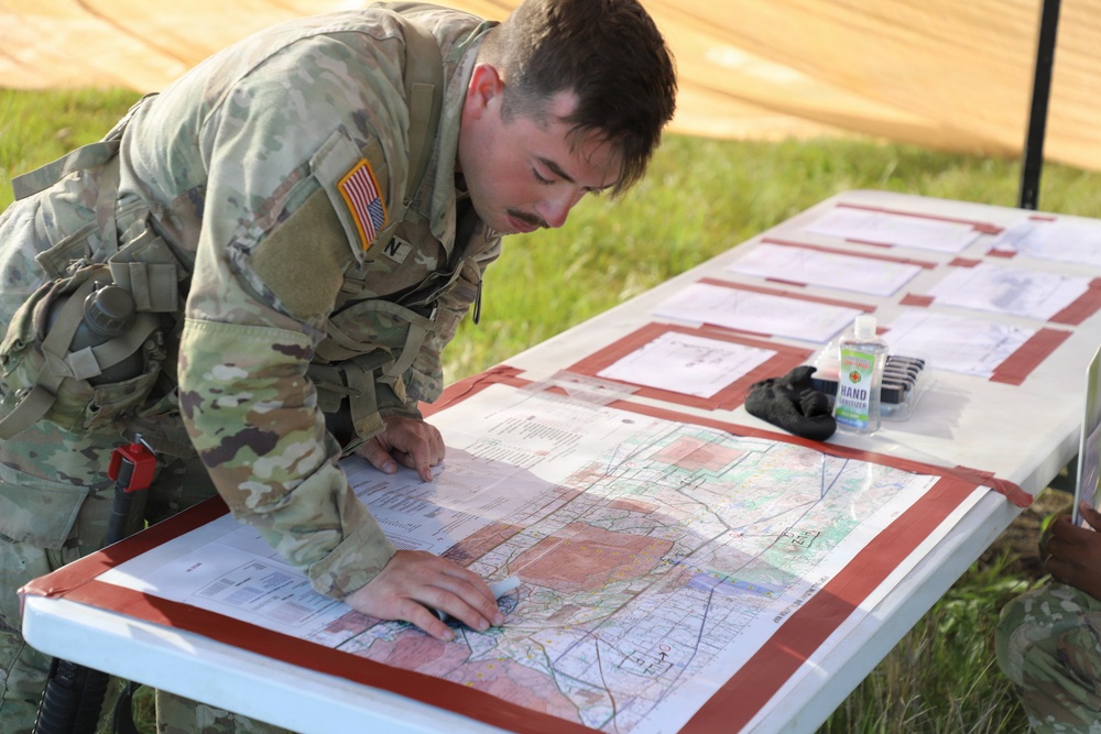 Best Redleg Competitors from 1st Armored Division Artillery rotate through evaluated ESB lanes during the 2026 Best Redleg Competition