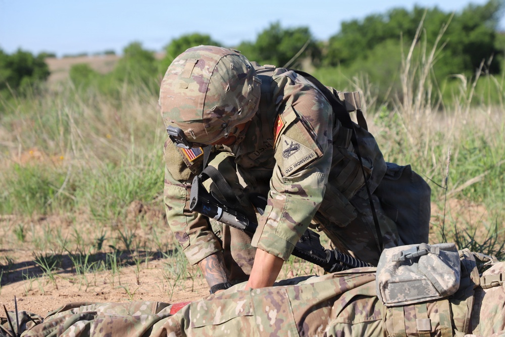 Best Redleg Competitors from 1st Armored Division Artillery rotate through evaluated ESB lanes during the 2026 Best Redleg Competition