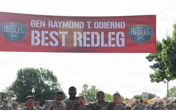 Best Redleg Competitors from 1st Armored Division Artillery complete the 12 mile ruck to conclude the 2026 Best Redleg Competition
