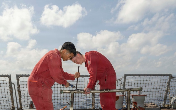 USS Bulkeley (DDG 84) Sailors hold pipe patch repair training April 23, 2026