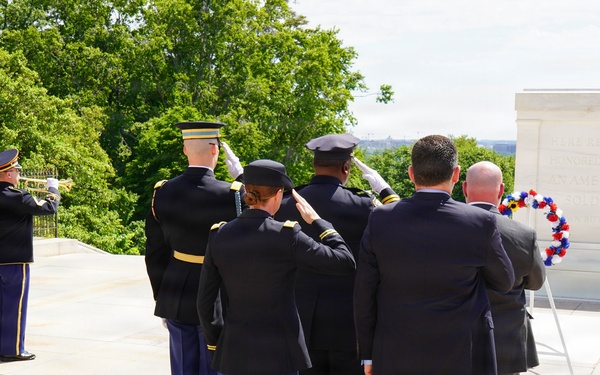 Members of law enforcement from Joint Base Myer-Henderson Hall lay wreath at Tomb of The Unknown Soldier