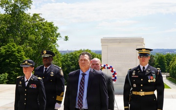 Members of law enforcement from Joint Base Myer-Henderson Hall lay wreath at Tomb of The Unknown Soldier